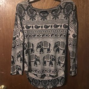 Tan and black long sleeve polyester and rayon mix